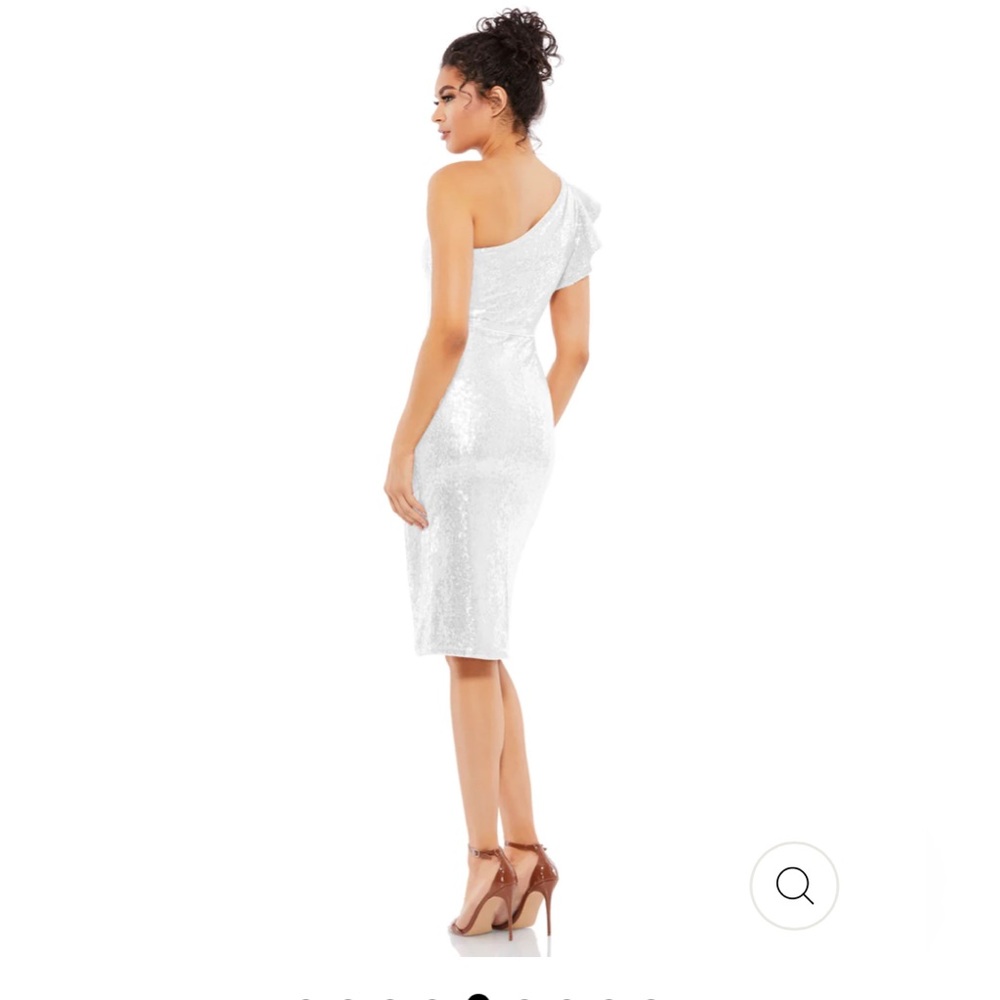 ONE SHOULDER WHITE RUFFLED SEQUINED MIDI DRESS
